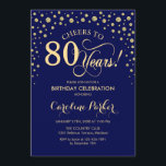 80th Birthday Party Invitation - Gold Navy Blue<br><div class="desc">80th Birthday Party Invitation.
Elegant design with faux glitter gold and navy blue. Cheers to 80 Years! Message me if you need further customization.</div>