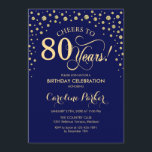 80th Birthday Party Invitation - Gold Navy Blue<br><div class="desc">80th Birthday Party Invitation.
Elegant design with faux glitter gold and navy blue. Cheers to 80 Years! Message me if you need further customization.</div>