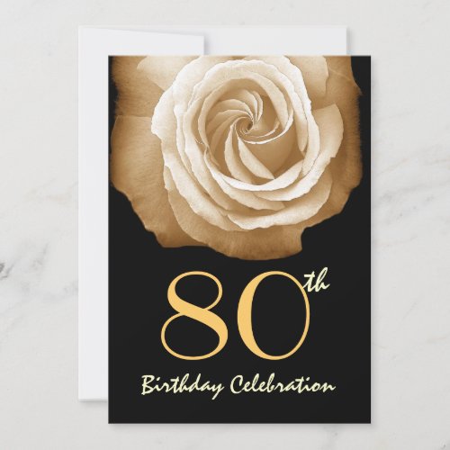 80th Birthday Party Invitation GOLD Rose 