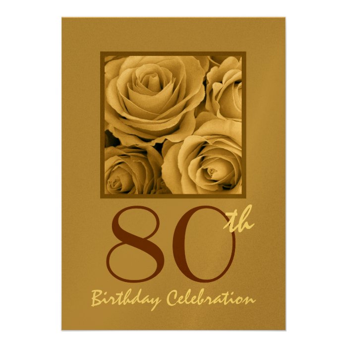 80th Birthday Party Invitation GOLD Roses Metallic