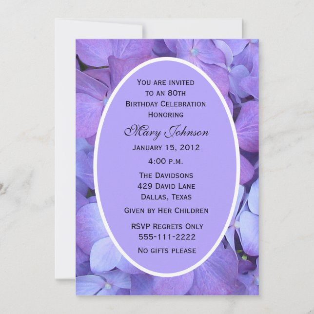 80th Birthday Party Invitation Hydrangeas (Front)