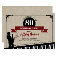 80th birthday party invitation Jazz music theme