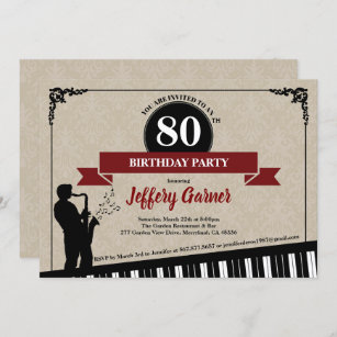 80th birthday party invitation Jazz music theme