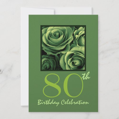 80th Birthday Party Invitation Kelly Green Roses