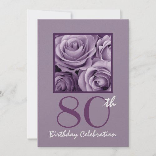 80th Birthday Party Invitation Lilac Purple Roses