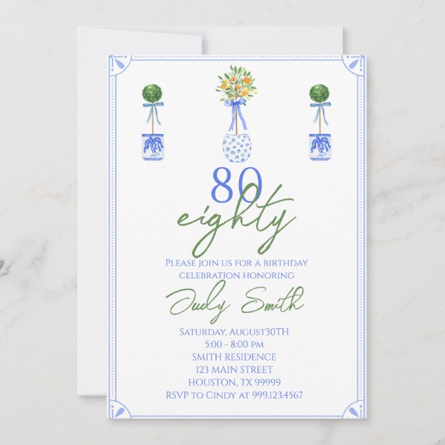 80th Birthday Party Invitation, Milestone Birthday Invitation (Front)