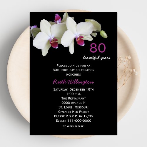 80th Birthday Party Invitation -- Orchids