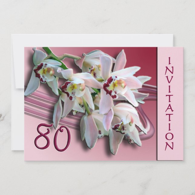 80th Birthday Party Invitation - Orchids (Front)