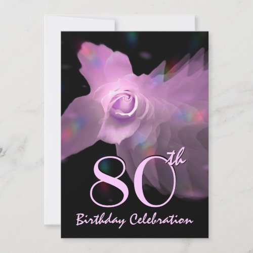 80th Birthday Party Invitation PINK Butterfly Rose