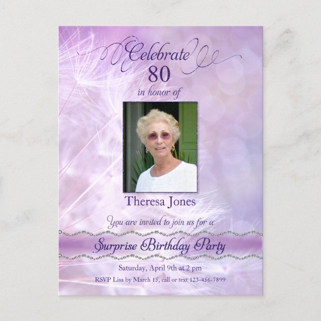 80th Birthday Party Invitation Postcard (Front)