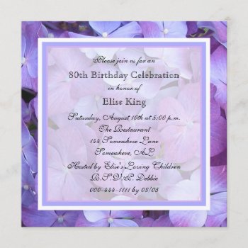 80th Birthday Party Invitation Purple Hydrangeas by henishouseofpaper at Zazzle