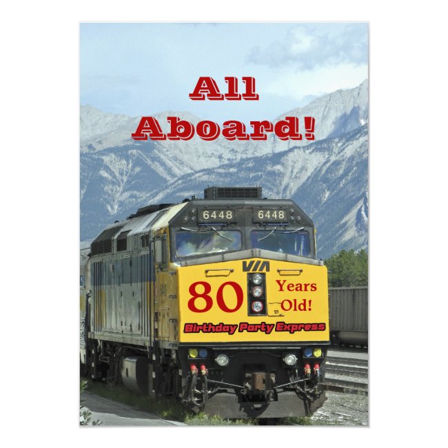 80th Birthday Party Invitation Railroad Train