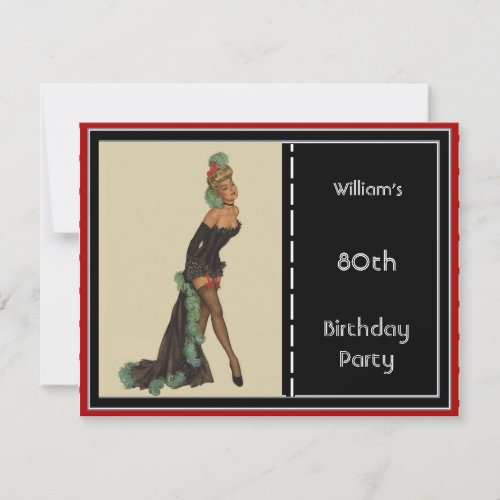 80th Birthday Party Invitation Red Black Pin_up