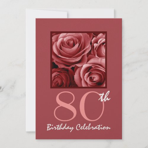 80th Birthday Party Invitation Red Roses