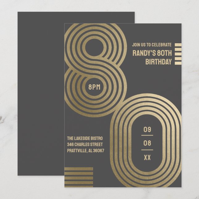 80th Birthday Party Invitation Retro Geometric (Front/Back)