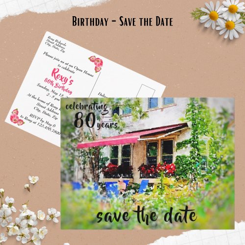 80th Birthday Party Invitation Save the Date  Post Postcard