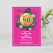 80th birthday party invitation tropical pink (Standing Front)