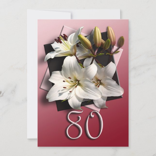 80th Birthday Party Invitation - white lilies (Front)