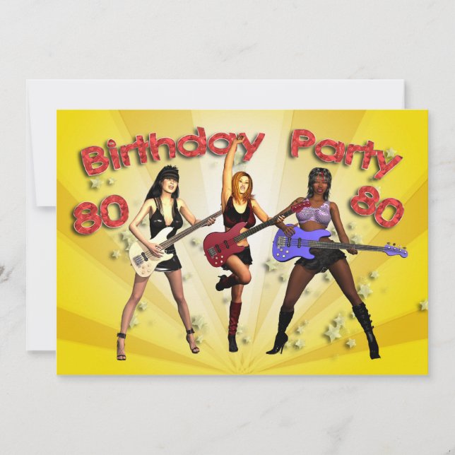 80th Birthday Party invitation with a girl band (Front)