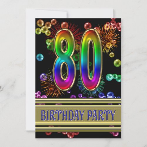 80th Birthday party Invitation with bubbles