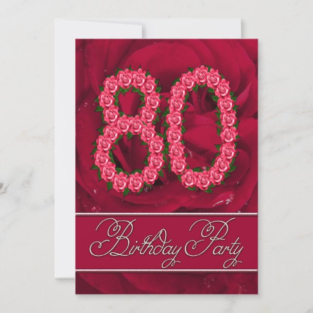 80th birthday party invitation with roses (Front)