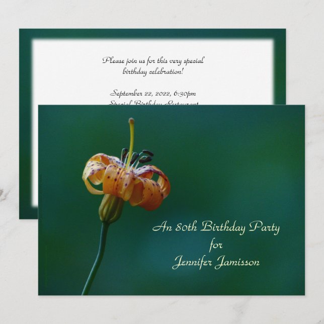 80th Birthday Party Invitation, Yellow Lily Invitation (Front/Back)
