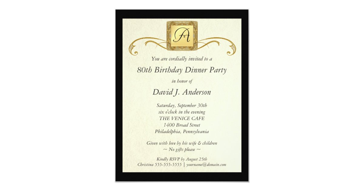 80th Birthday Party Invitations - Formal Monogram | Zazzle