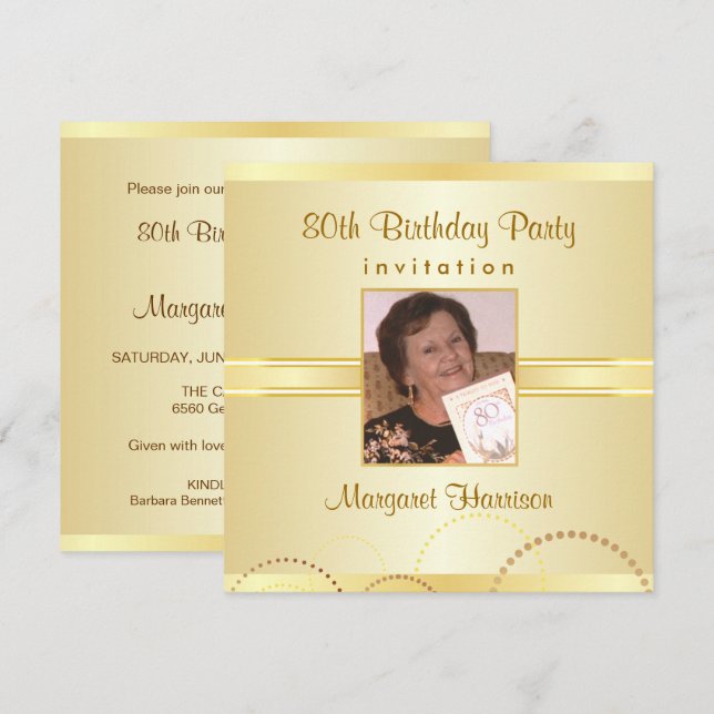 80th Birthday Party Invitations with Photo Option (Front/Back)