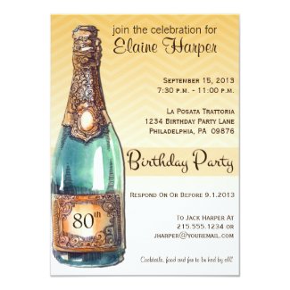 80th Birthday Party Invite in Gold Chevron Ombre