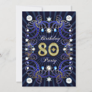 80th birthday party invite with masses of jewels