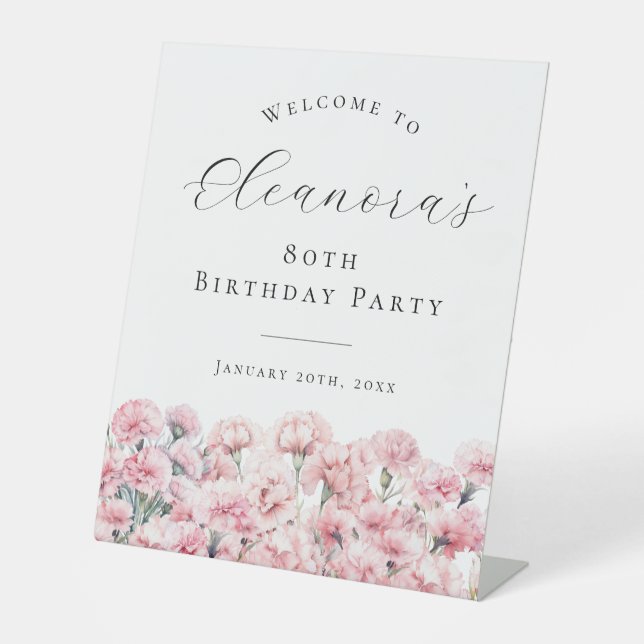 80th Birthday Party January Birth Flower Welcome Pedestal Sign (Front)