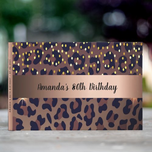 80th Birthday Party leopard pattern rose gold Guest Book