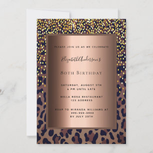 80th Birthday Party leopard print bronze Invitation