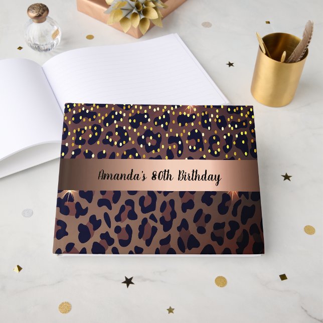 80th Birthday Party Leopard print Guest Book (Front Open)