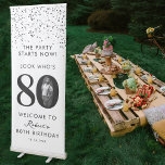 80th Birthday Party Look Who's 80 Modern Photo  Retractable Banner<br><div class="desc">A beautiful way to welcome your guests to your birthday party. A minimalist black and white 80th birthday party welcome sign. Customize the text and photo and make it your own! Customize the number to suit your age!</div>