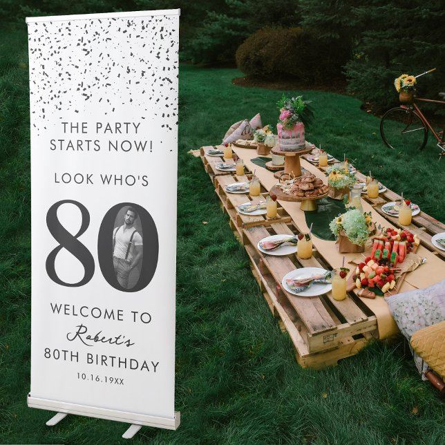 80th Birthday Party Look Who's 80 Modern Photo  Retractable Banner (80th Birthday Party Look Who's 80 Modern Photo Retractable Banner)