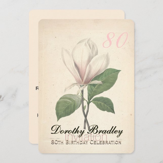80th Birthday Party Magnolia Custom Invitation (Front/Back)