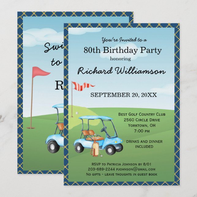80th Birthday Party Men's Golf Theme Party   Invitation (Front/Back)