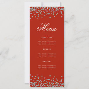 80th Birthday Party Menu Silver Confetti Red Invitation