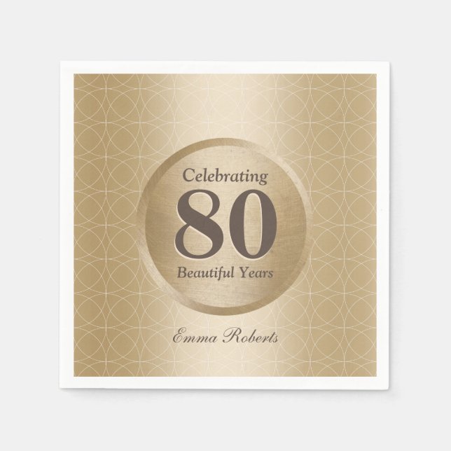 80th Birthday Party Monogram Gold Elegant Napkins (Front)