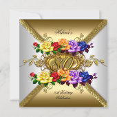 80th Birthday Party Multi Color Gold Roses Invitation (Front)