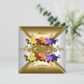 80th Birthday Party Multi Color Gold Roses Invitation (Standing Front)