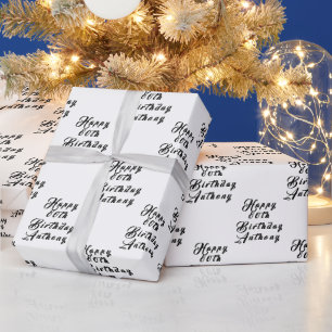 80th Birthday Party Name Black Modern Pattern Wrapping Paper
