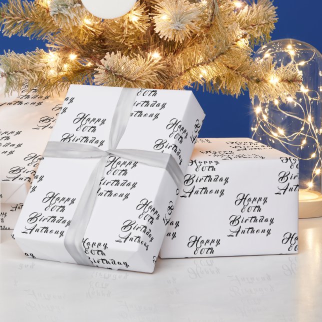 80th Birthday Party Name Black Modern Pattern Wrapping Paper (Holidays)