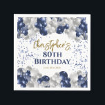 80th Birthday Party Navy Balloons Napkins<br><div class="desc">A gorgeous 80th birthday party or celebration paper napkin. This fabulous navy blue and silver balloons design is the perfect tableware to decorate your table for an 80th celebration or eightieth party.</div>