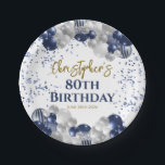 80th Birthday Party Navy Balloons Paper Plates<br><div class="desc">A gorgeous 80th birthday party or celebration paper plate. This fabulous navy blue and silver balloons design is the perfect tableware to decorate your table for an 80th celebration or eightieth party.</div>