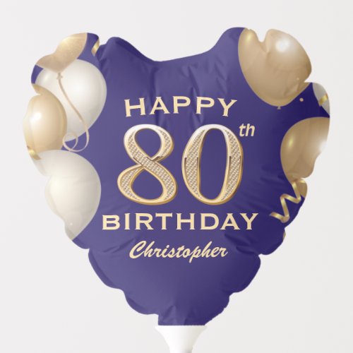 80th Birthday Party Navy Blue and Gold Balloons