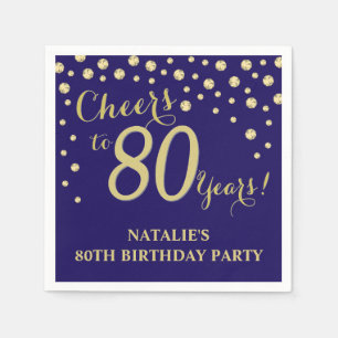 80th Birthday Party Navy Blue and Gold Diamond Napkins