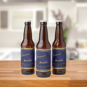 80th Birthday party navy blue gold cheers Beer Bottle Label