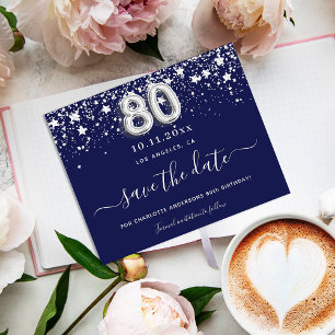 80th birthday party navy blue stars save the date announcement postcard